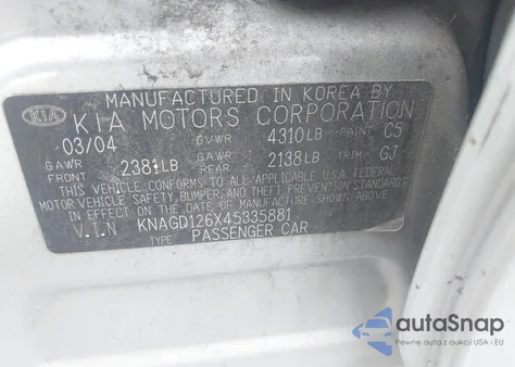 2004 Kia Optima Ex/Lx from USA, damaged, VIN KNAGD126X45335881